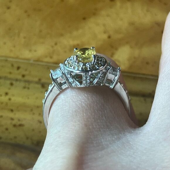 Natural Yellow Sapphire Sterling Silver Ring Size 7 - Picture 2 of 10